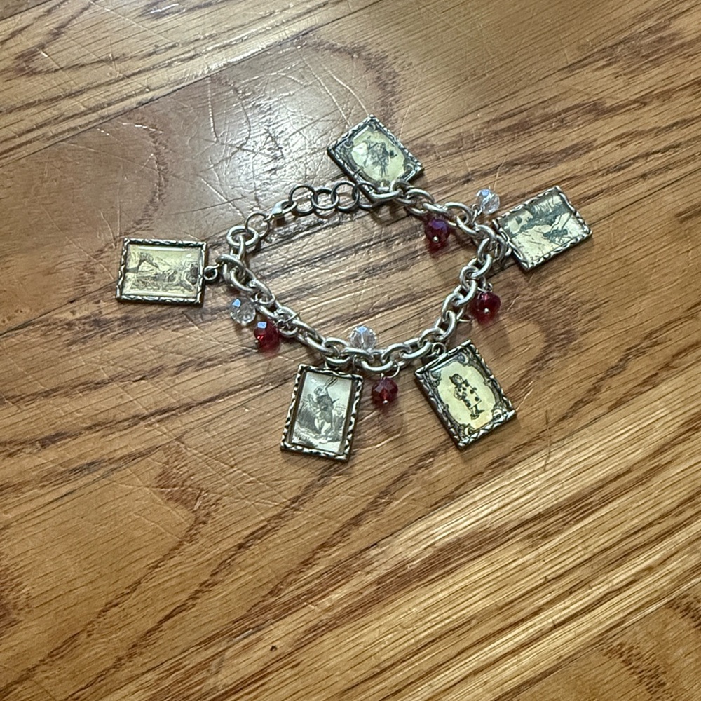 Vintage-Inspired Alice in Wonderland Silver Charm Bracelet